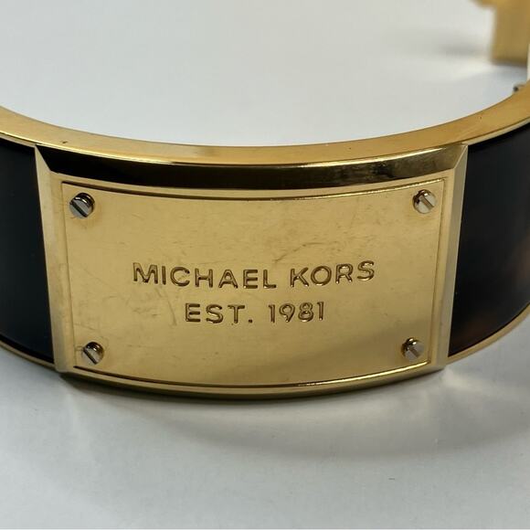 Michael Kors | Tortoise Gold Tone Hinged Bangle Bracelet - Picture 4 of 6